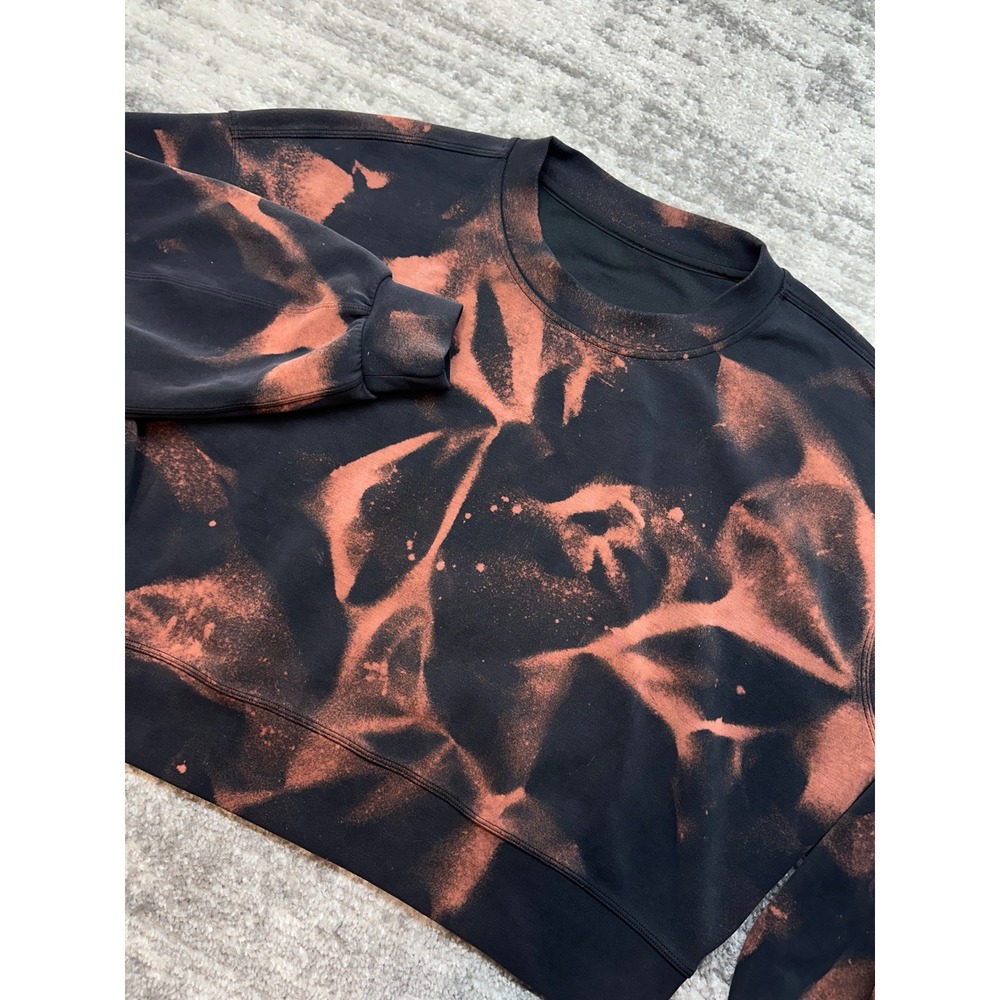 Lululemon Oversized Crop Softstream Women 10 Black Orange Bleach Tie Dye